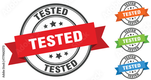tested stamp. round band sign set. label