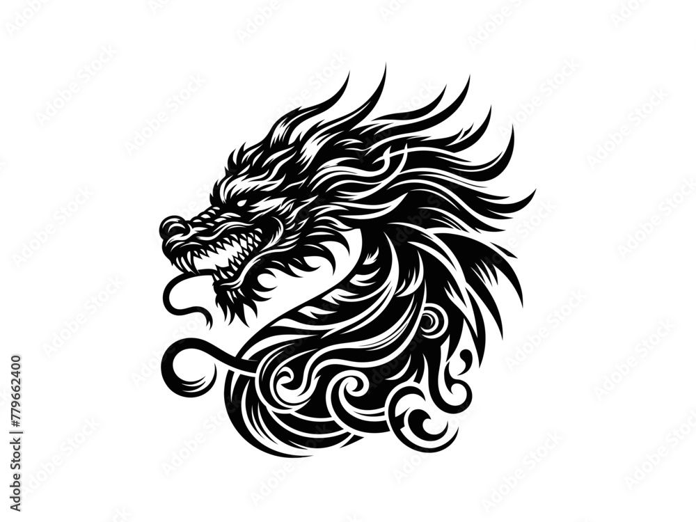 Dragon's Gaze: Majestic Dragon Head Vector Illustration for Mythical Design Dragon's Gaze: Majestic Dragon Head Vector Illustration for Mythical Design