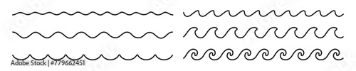 Wavy line vector set. Waves ornament collection.