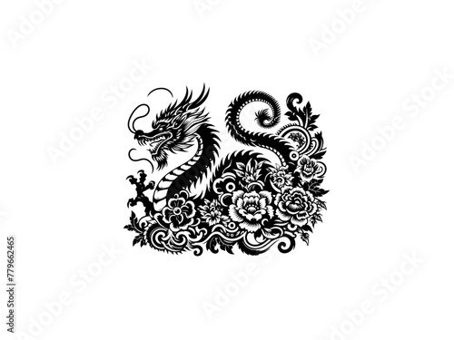 Floral  Dragon Blossoming Beasts Vector Illustration for Whimsical Design © Mohammad_Khalil 