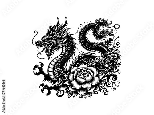 Floral Dragon Blossoming Beasts Vector Illustration for Whimsical Design