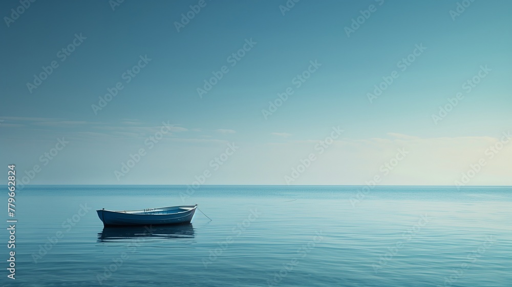 Craft a serene image featuring a boat peacefully navigating the tranquil waters of the ocean. 