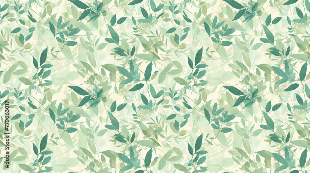 Botanical collage, vintage leaves, gentle green palette