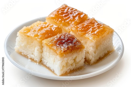Turkish kadaif cake pieces on white plate gbc photo