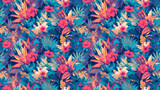 Neon jungle florals, bright tropical flowers in seamless wilderness,