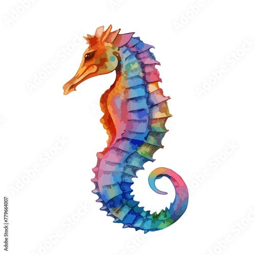 Watercolor seahorse isolated on white background. Vector illustration.
