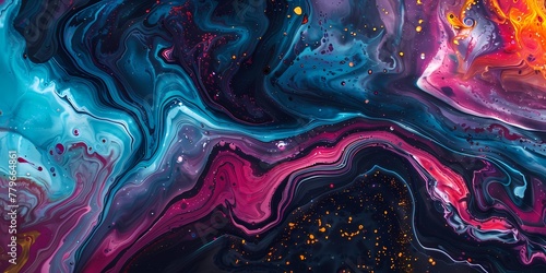 Luminescent waves of neon pigments collide, creating an otherworldly spectacle in this mesmerizing marble ink abstract composition.