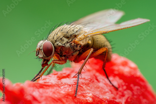 Tropical Fruit Fly Drosophila Diptera Parasite Insect Pest on Fruit Macro Close-up