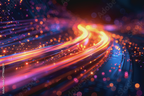 technology roads made out of fiber and network connections. colorful abstract background. photo