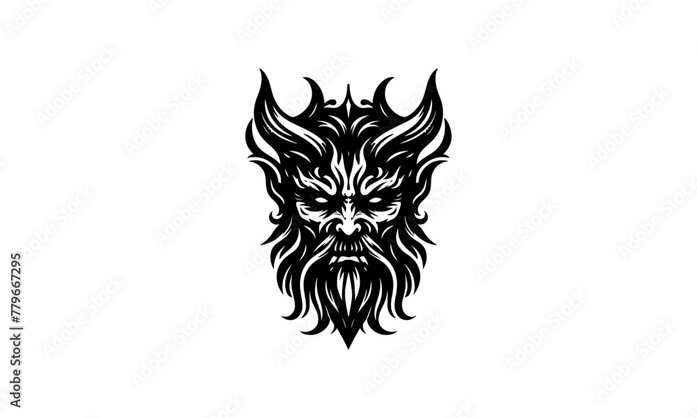 devil face mascot logo icon in black and white , attacking devil with muscels mascot logo design