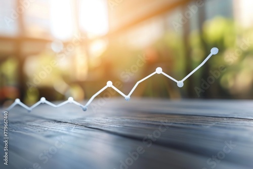 A detailed close-up photograph of a line graph displayed on a table, showcasing the visual representation of data and trends, A rising line graph symbolizing profitable investment, AI Generated