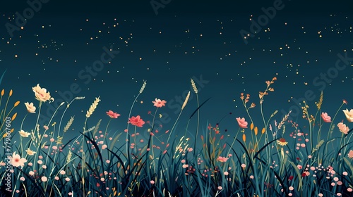 Digital bohemian style flower illustration border poster web page PPT background