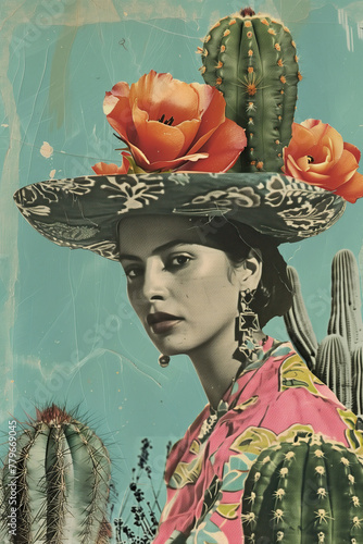 Vintage-inspired Mexican collage with cultural motifs. Generative AI image