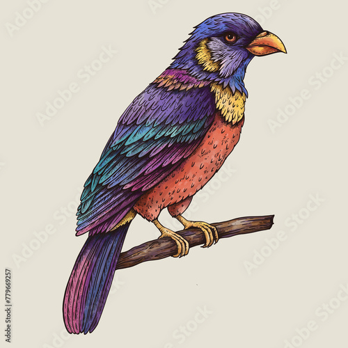 Vintage tropical fantasy bird, isolated hand drawn birds (ID: 779669257)
