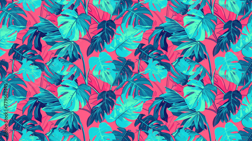 Split-leaf philodendron, pop art colors, bold background