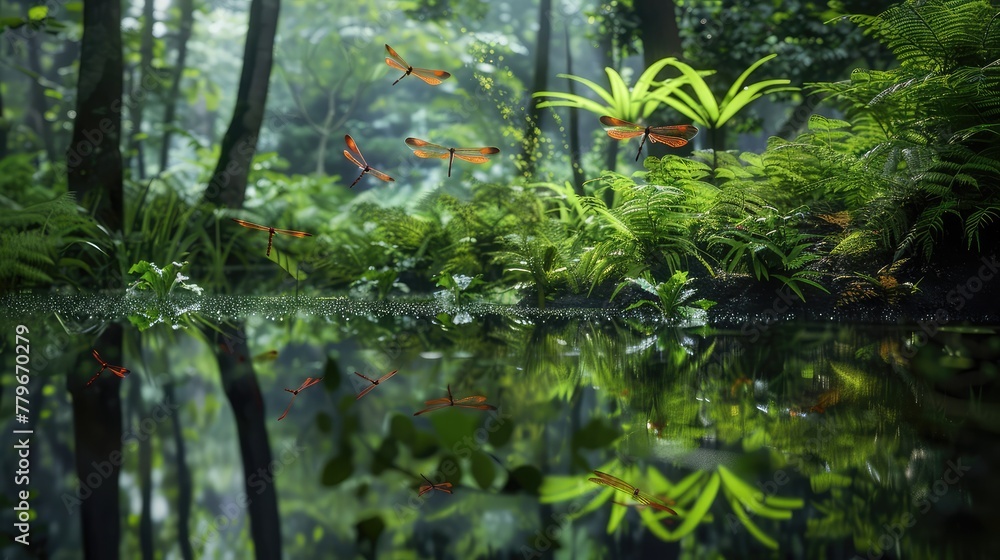 pond in the forest.