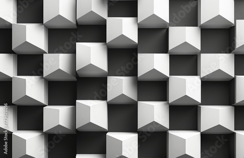 Abstract Geometric 3D Cube Wall with White Squares Pattern Texture Background Design Concept