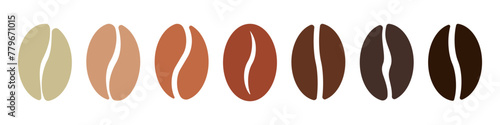 Coffee bean roasting stages vector illustration. Coffee roast intensity icon set isolated. Beans processing symbol. Indicator of the degree of roasting.