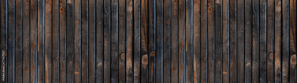 Naklejka premium old brown rustic dark wooden texture - wood timber background panorama long banner