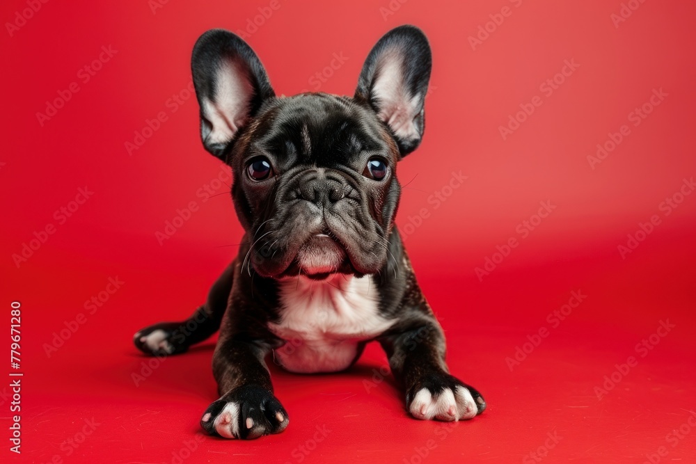 Inquisitive French Bulldog Puppy Against Red - Captivating Charm Generative AI