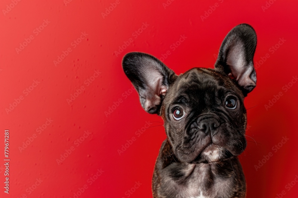 Inquisitive French Bulldog Puppy Against Red - Captivating Charm Generative AI