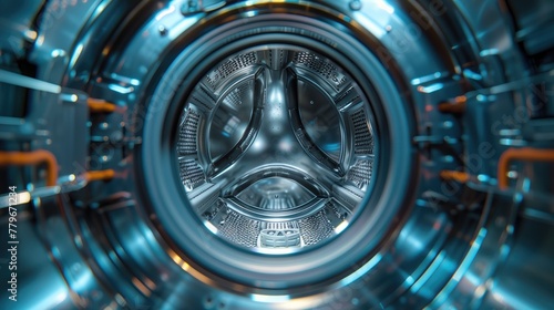 Closeup view of the inside of washing machine. Suitable for illustrating appliance maintenance photo