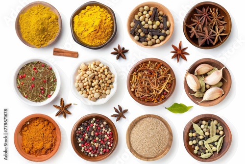 Spice collection on white background