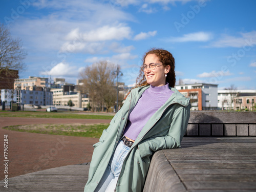 Photography Young Woman Enjoying Sunny Weather in Urban Park