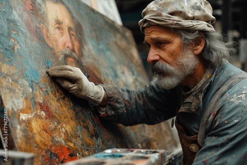Art restoration workshop meticulously preserving historical paintings, highlighting skill and attention to detail.