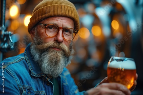 Bearded man holding glass of beer © yuliachupina