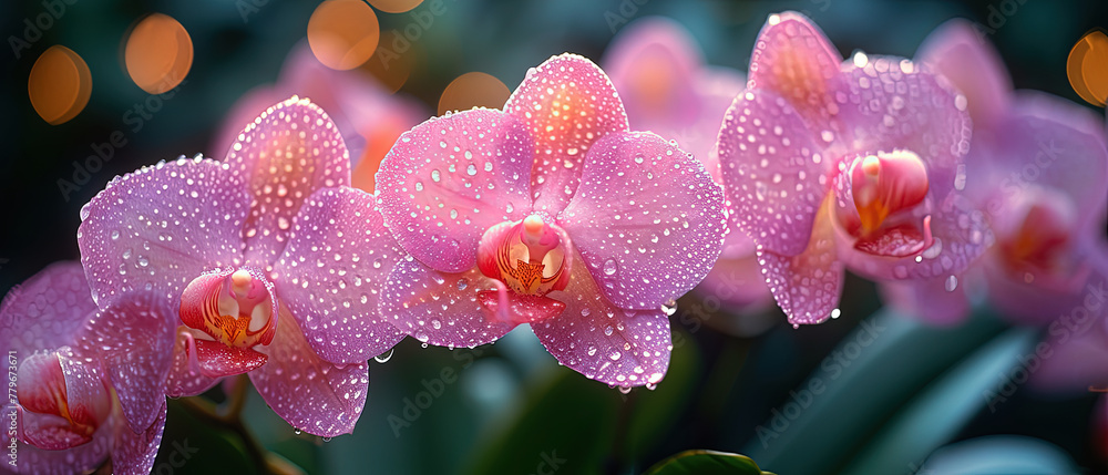 a many pink flowers with water droplets on them a many pink flowers with water droplets on them