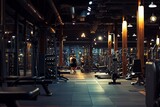 A crowded gym filled with people actively using various exercise machines, A snapshot of life inside a bustling, urban 24/7 gym, AI Generated