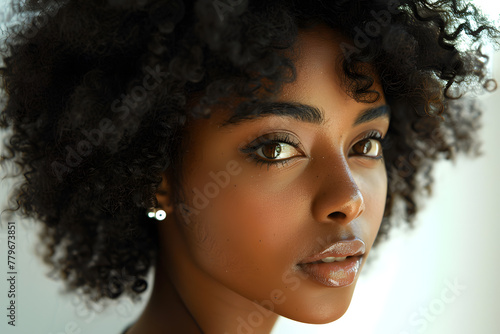 Close up portrait of young beautiful Haitian Dominican woman isolated on a white background