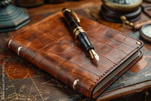 Luxe fountain pen on leather journal