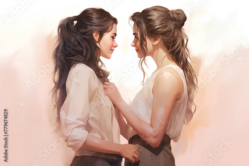 Intimate Couple Portrait, Soft Pastel Tones, Emotional Connection Illustration