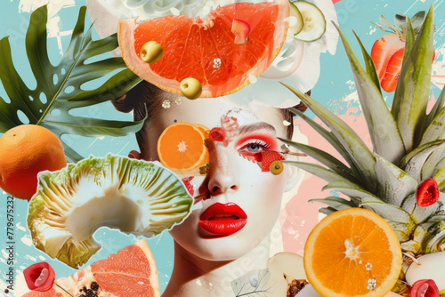 Abstract artistic tropical fruit collage portrait illustration photo