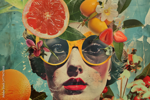 Abstract artistic tropical fruit collage portrait illustration