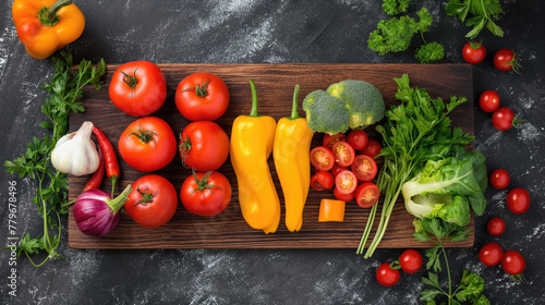 Board with fresh organic vegetables  healthy food  vegetarianism.