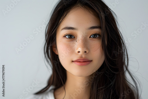 Photo portrait of a beautiful Japanese young woman, isolated on white background