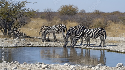 At a waterhole  zebras