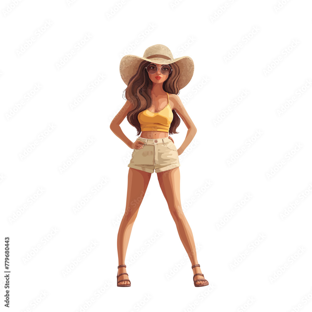 A woman on a summer vacation, flat illustration isolated on a white background, concept