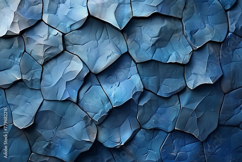 High-resolution image capturing the intricacy of blue paint flaking off, revealing layers and texture photo