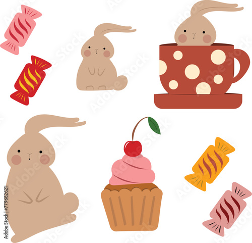 Set with bunny  candy and cake