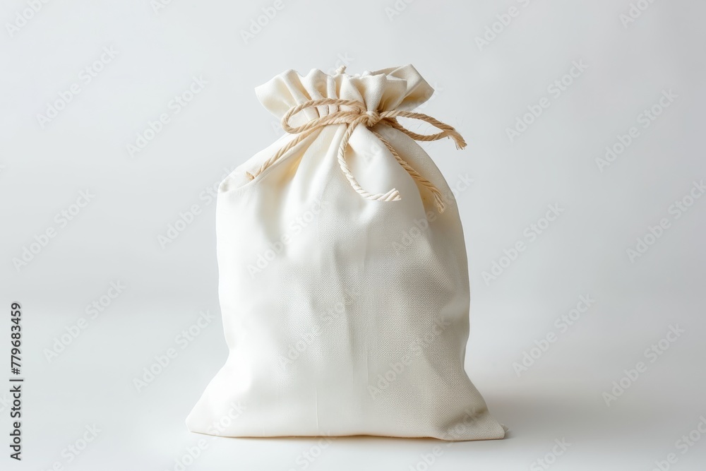 White drawstring bag on white background White drawstring bag on white background