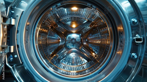 Closeup view of the inside of washing machine. Suitable for illustrating appliance maintenance