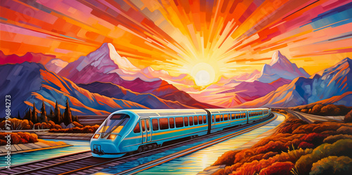 High-speed trains run through fields, mountains, and rivers in the countryside.