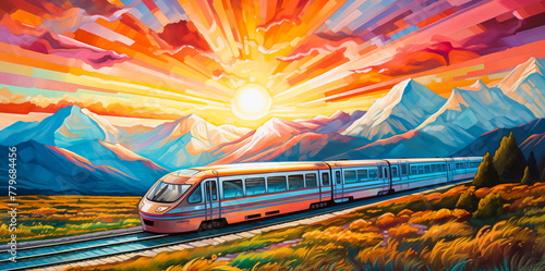 High-speed trains run through fields, mountains, and rivers in the countryside.