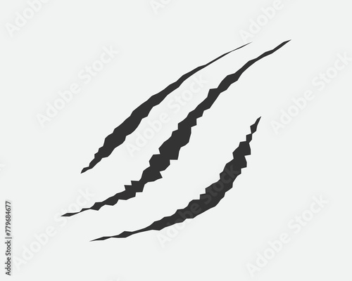 Claws scratches, animal monster mark design element, tattoo and decor for halloween. Black vector silhouette.