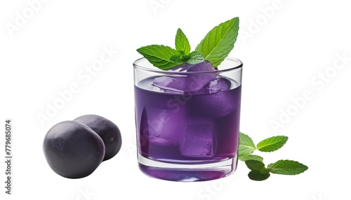 mojito plum cocktail with mint isolated on transparent background cutout