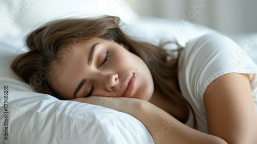 Caucasian woman sleeping in a bed in the morning